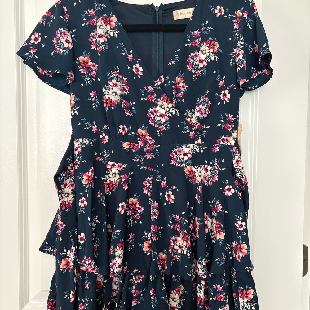 Altar'd State Floral Mini Dress - Navy and Pink